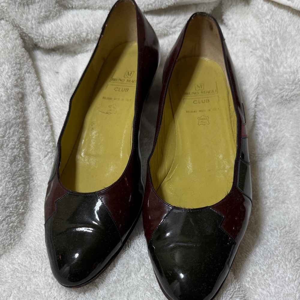 Bruno Magli Burgundy and Black Glossy Loafers